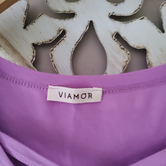 Women's Short Sleeve Relaxed Fit T-Shirt Tee Top with Criss Cross V-Neck Purple - Picture 8 of 12